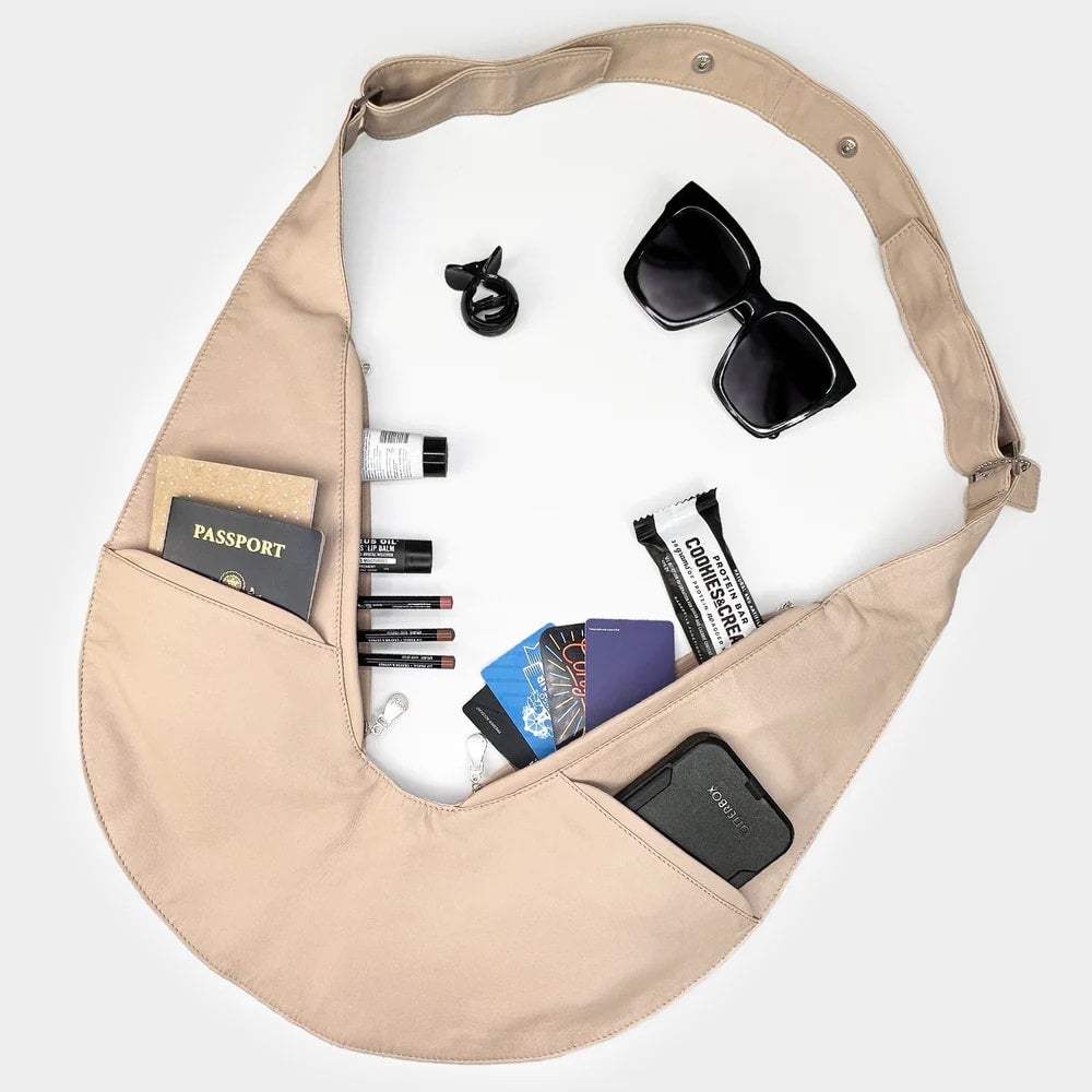 Tan leather sash bag